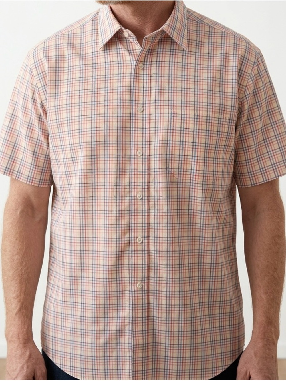 Roundtree & Yorke Short-Sleeve Multi-color Plaid Easy Care Shirt, XL